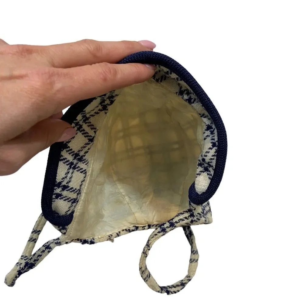 Vintage Wool Ivory and Navy Plaid Lined Hat Toddler‎ Size